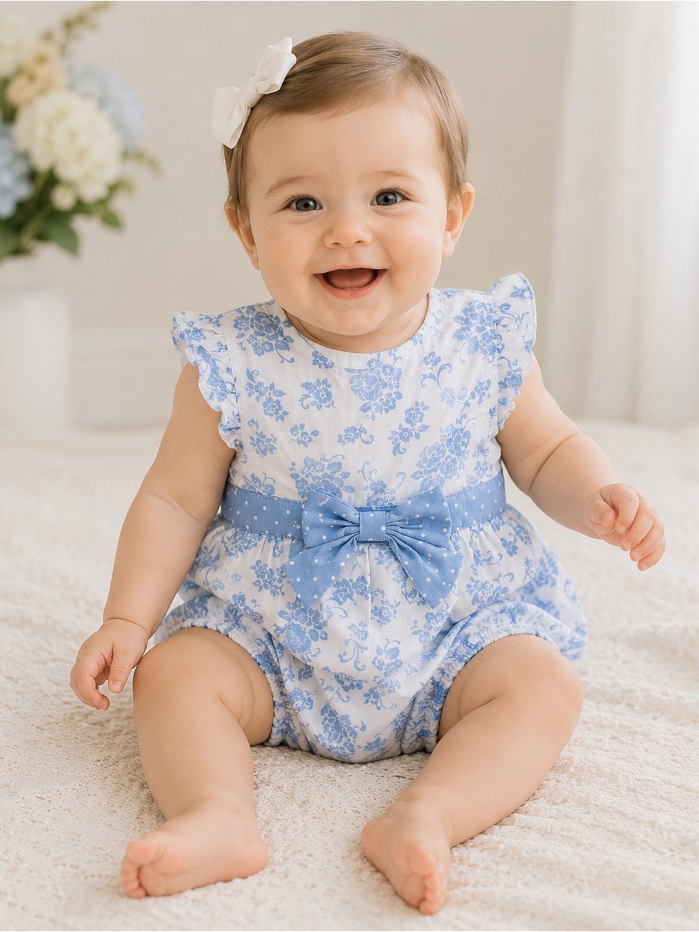 Little Me Floral & Polka Dot Bubble Romper - 9M